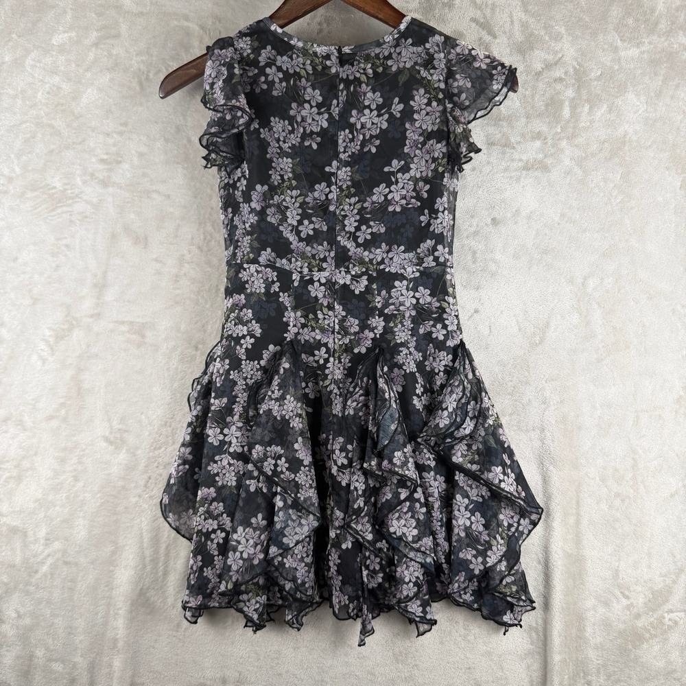 Chasing Fireflies Girls Floral Ruffle Tiered Party Dress Grey Lavender Size 8